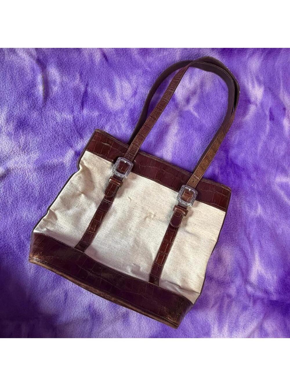 Brighton vtg leather and canvas shoulder bag.